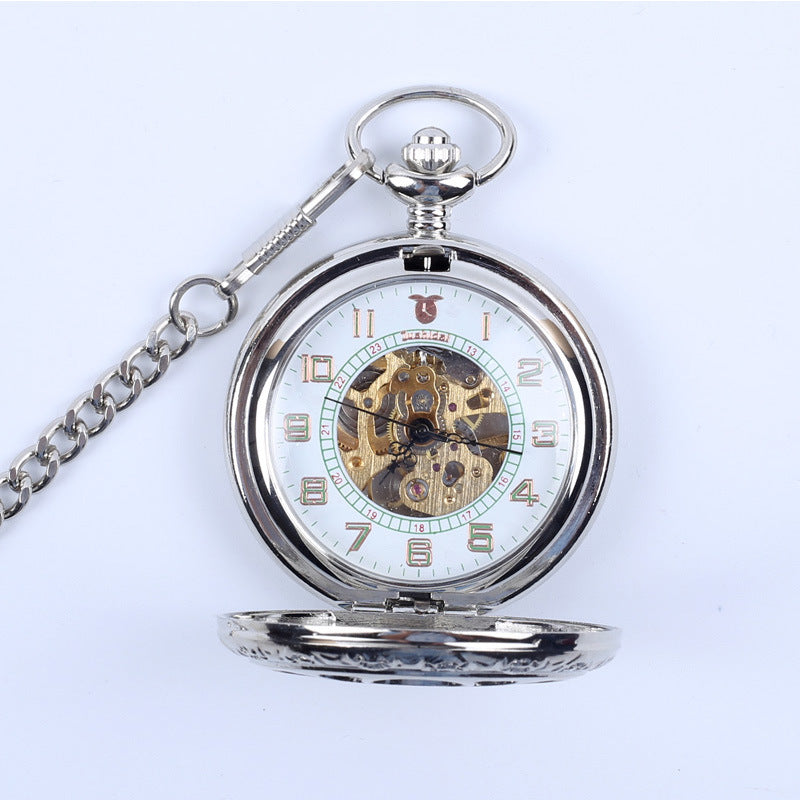 Vintage Floral Mechanical Pocket Watch for Men