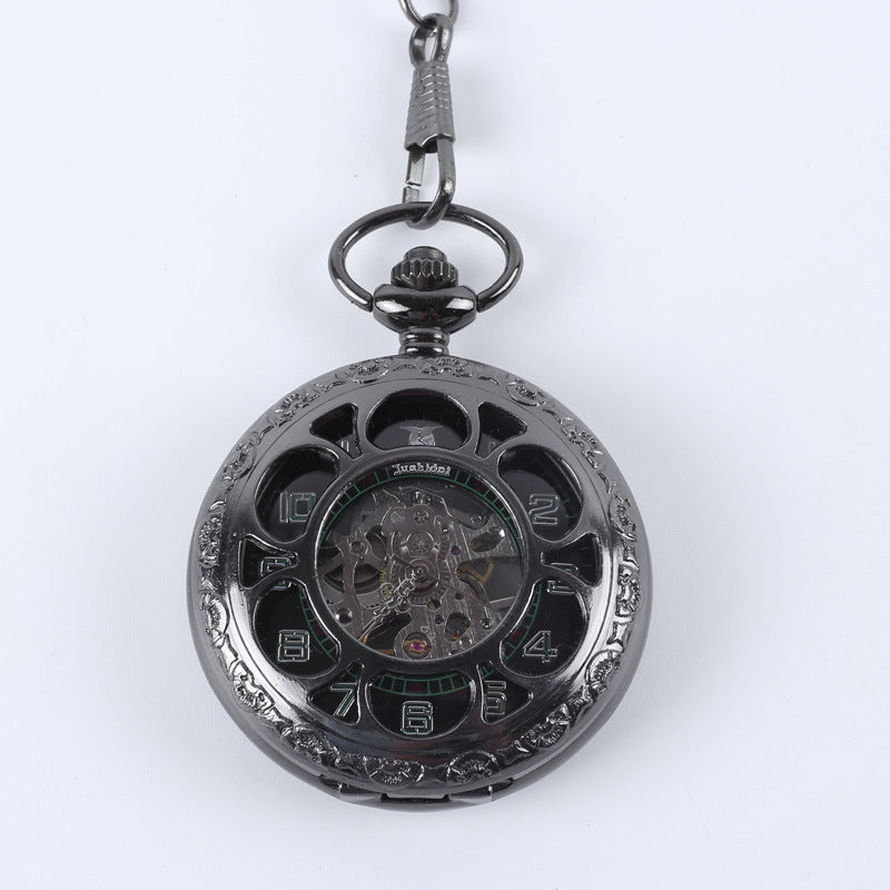 Vintage Floral Mechanical Pocket Watch for Men