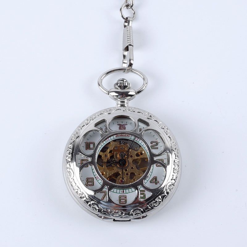 Vintage Floral Mechanical Pocket Watch for Men