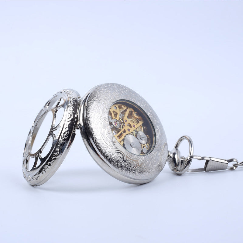 Vintage Floral Mechanical Pocket Watch for Men