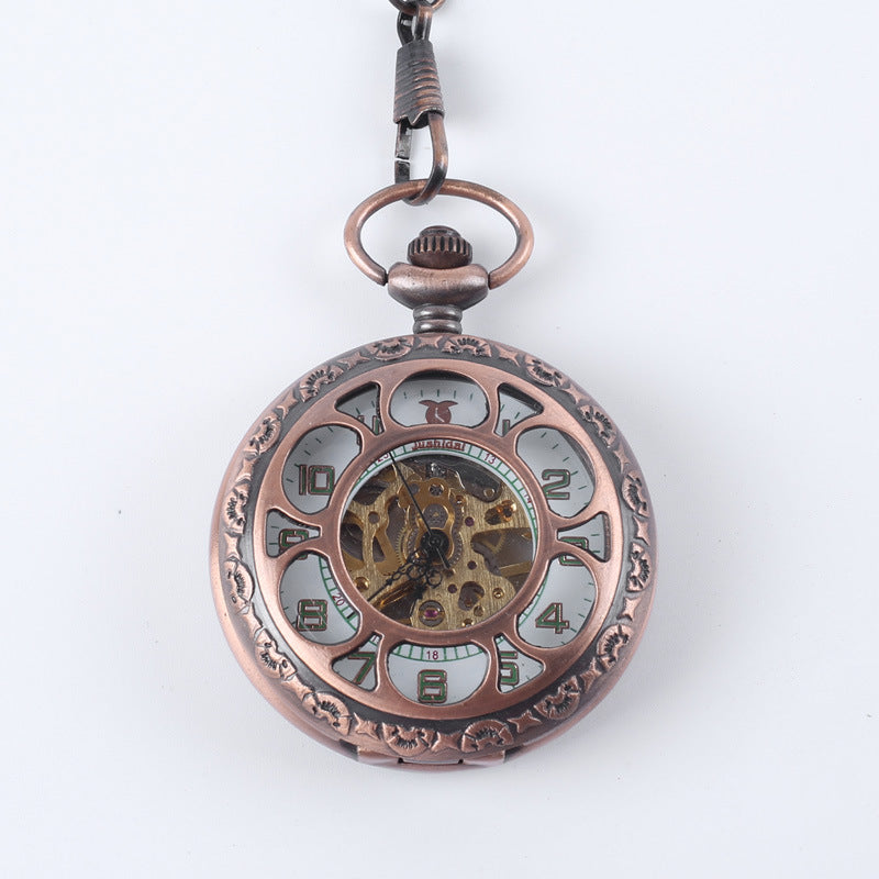 Vintage Floral Mechanical Pocket Watch for Men
