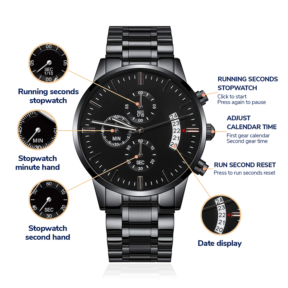 Engraved Watch We've Got Your Six (Charcoal Black) – Men's Watch