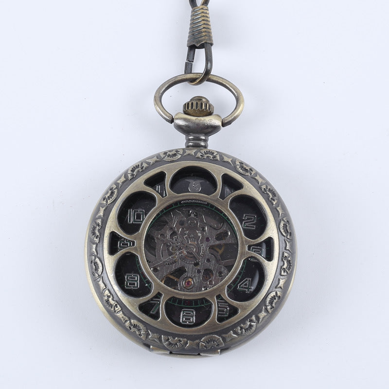 Vintage Floral Mechanical Pocket Watch for Men