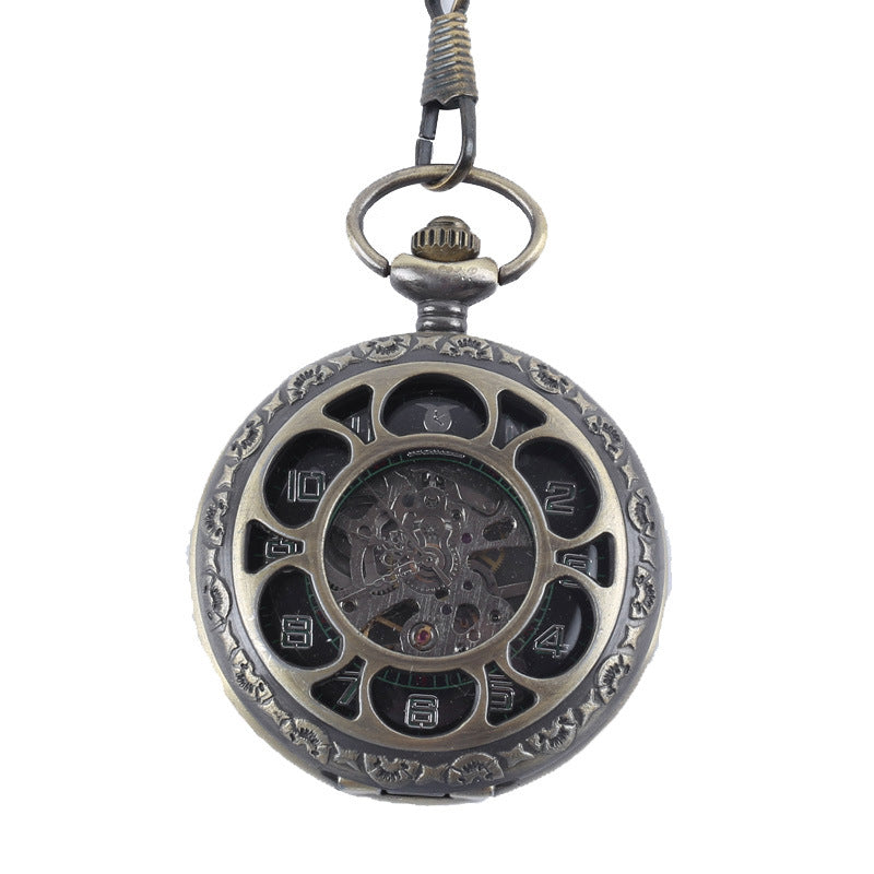 Vintage Floral Mechanical Pocket Watch for Men